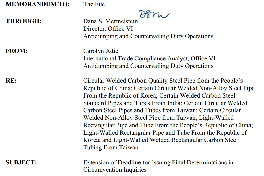 USA extends the time to issue the final determination on steel pipe products imported from Vietnam, USA extends time of final determination on steel pipe products imported from Vietnam, steel pipe products imported from Vietnam, final determination on steel pipe products imported from Vietnam,