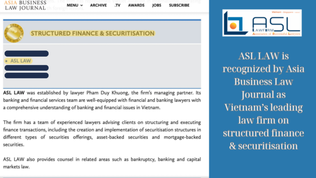 Vietnam’s leading law firm on structured finance & securitisation, leading law firm on structured finance & securitisation in Vietnam, top law firms in Vietnam on structured finance, Asia Business Law Journal’s Vietnam Law Firm Awards 2023 , Vietnam Law Firm Awards 2023,