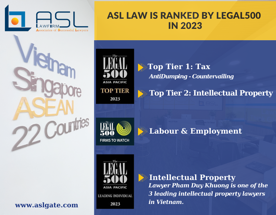 ASL LAW is ranked as one of the top law firms by Legal500 in 2023, ASL LAW is ranked as one of the top law firms by Legal500, Legal500 rank ASL LAW as one of the top law firms, top law firms by Legal500 in 2023, promising law firm by Legal500, top tier law firm in Vietnam, top tier law firm in Vietnam by legal500, top tier law firm in Vietnam by legal500 in 2023, top tier Vietnam law firm by legal500 in 2023, top Vietnam law firm by legal500 in 2023, top Vietnam IP firm in 2023 by Legal500, top tier Vietnam IP Firm by Legal500 in 2023, Vietnam tax law firm, Vietnam top tier tax law firm, Vietnam top tier tax law firm by legal500 2023, Vietnam labour law firm by Legal500, Vietnam top tier labour law firm by legal500 2023