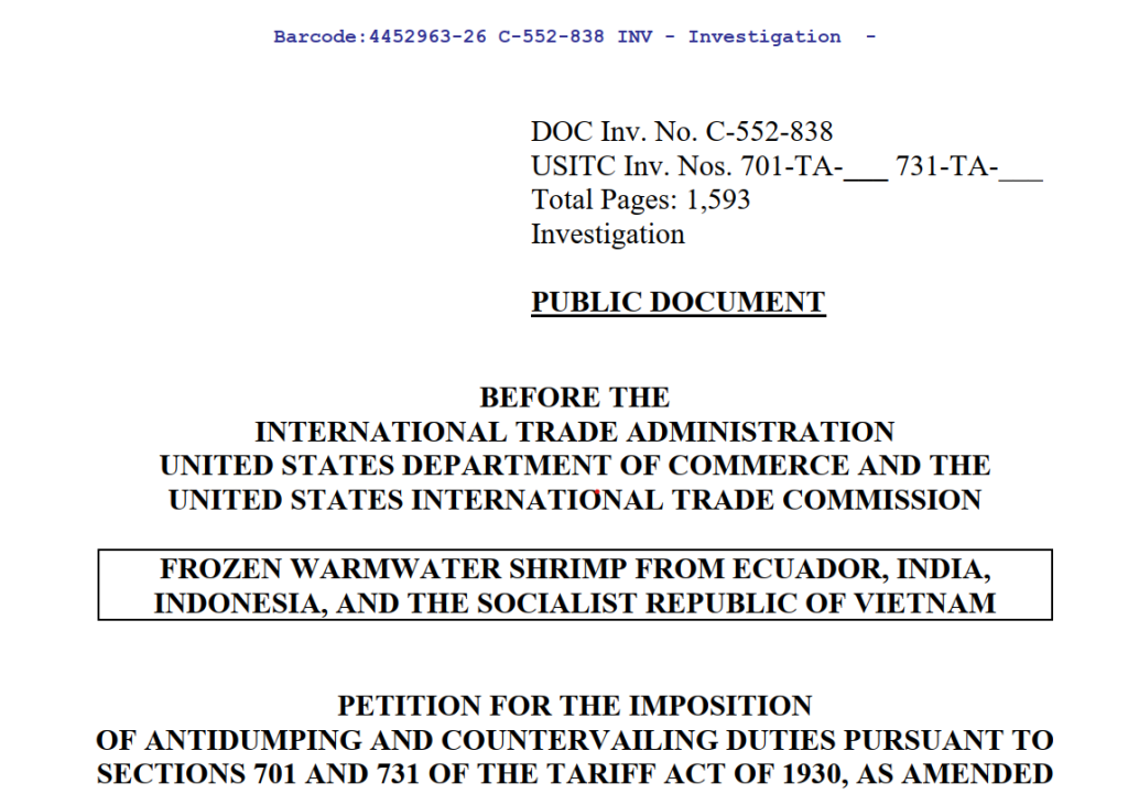 United States officially accepts request to investigate countervailing measures on Vietnamese frozen and fresh shrimp, investigate countervailing measures on Vietnamese frozen and fresh shrimp, United States officially accepts request to investigate countervailing measures, frozen warmwater shrimp of Vietnam,