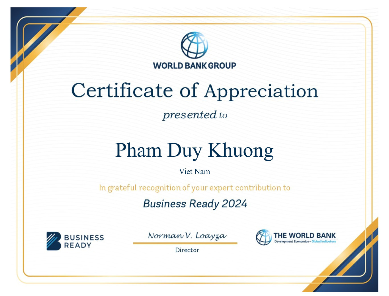 ASL LAW Appreciated By The World Bank For Contributions To The Business ...