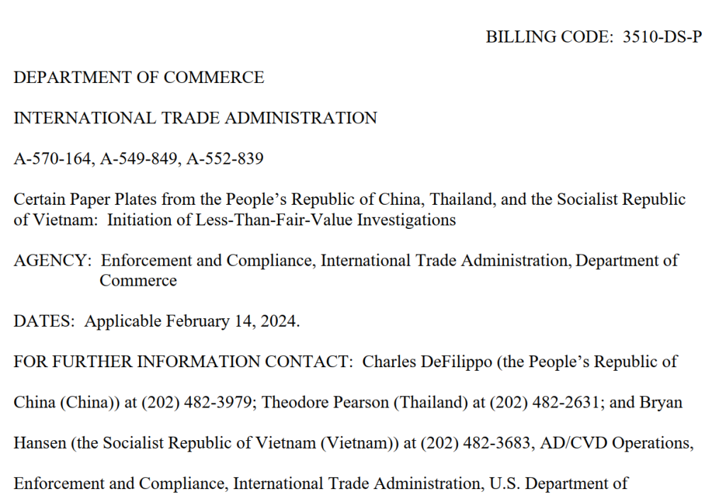 United States initiates anti-dumping and countervailing duty investigations on paper disc imports from Vietnam, United States initiates countervailing duty investigations on paper disc imports from Vietnam, United States initiates anti-dumping investigations on paper disc imports from Vietnam, anti-dumping and countervailing duty investigations on paper disc imports from Vietnam,