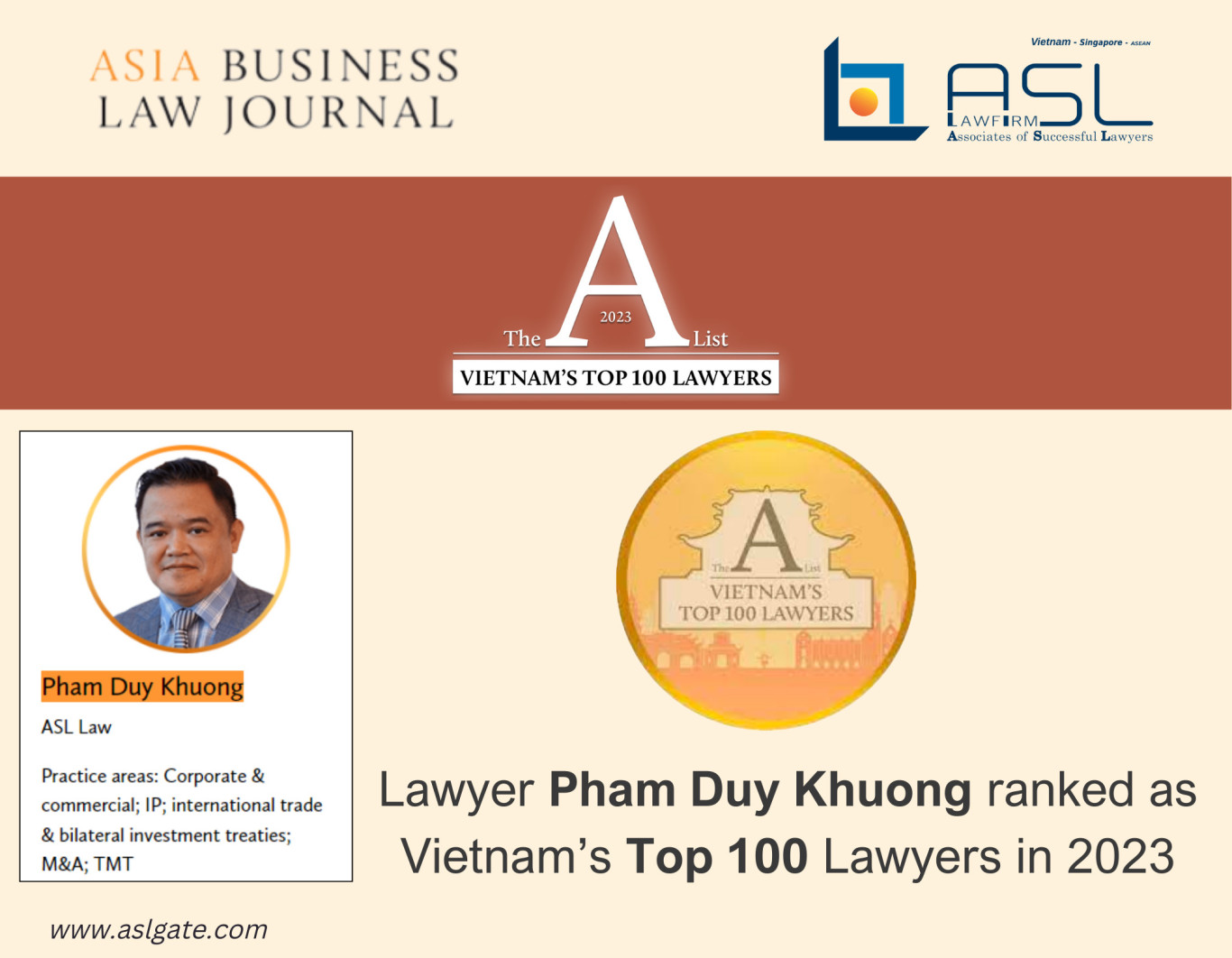 Lawyer Pham Duy Khuong is ranked by Asia Business Law Journal as 