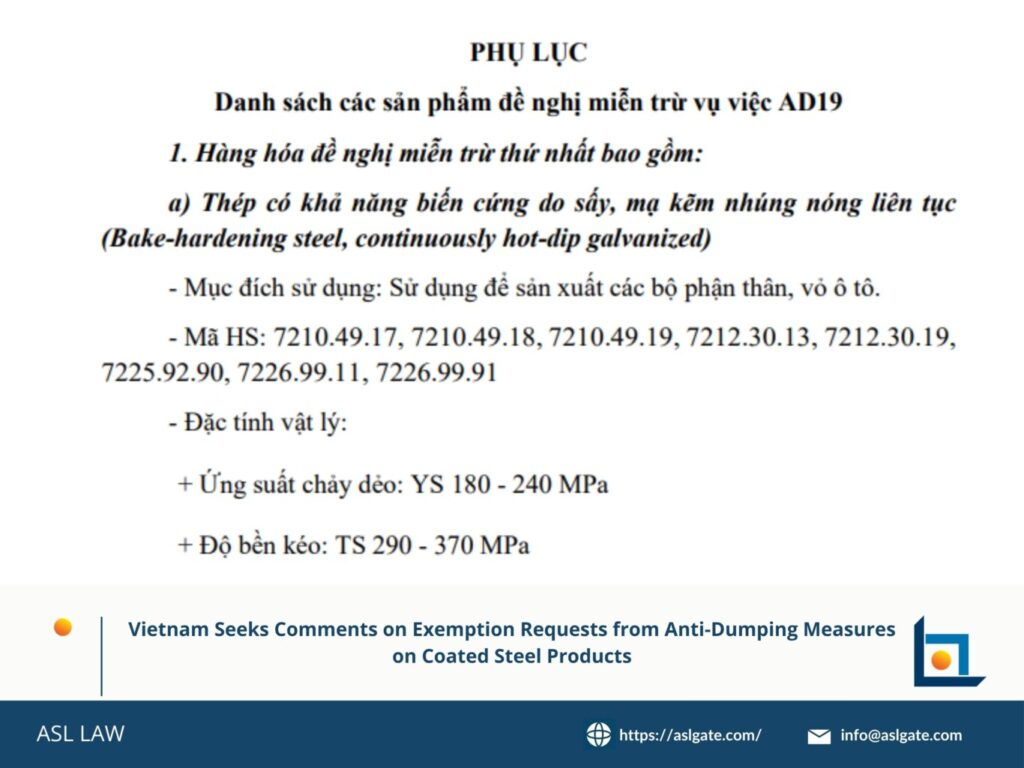 Vietnam seeks comments on exemption in anti-dumping coated steel, Consultation on exemption from anti-dumping measures on coated steel, Request for exemption in Vietnam’s anti-dumping coated steel probe, Comments on exemption under anti-dumping for coated steel products, Vietnam invites feedback on exemption from coated steel anti-dumping,
