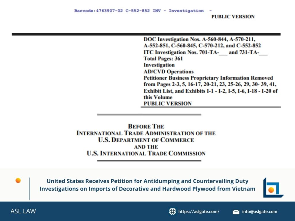 United States receives petition for antidumping investigation on plywood imports from Vietnam, Vietnam decorative plywood facing antidumping and countervailing duty petition in the United States, antidumping and countervailing duties petition filed against Vietnamese hardwood plywood imports, US launches trade remedy probe into decorative and hardwood plywood from Vietnam, petition triggers antidumping and subsidy investigation into Vietnam plywood exports to the United States,