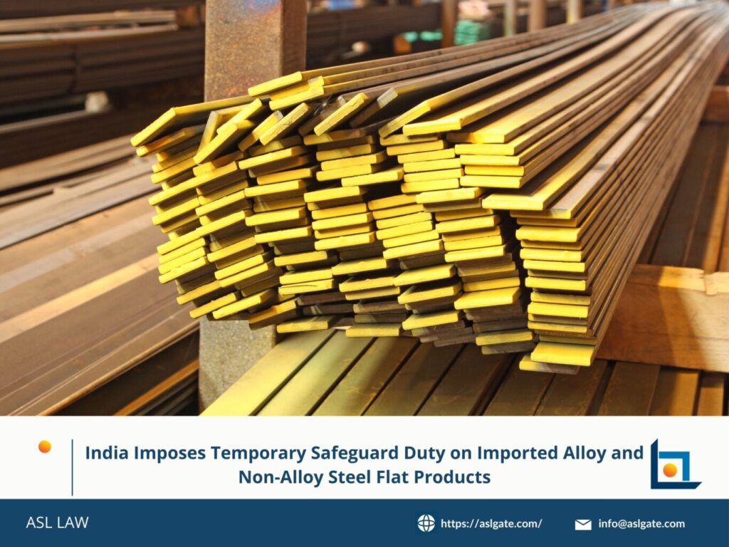India imposes safeguard duty on imported flat steel products, Temporary safeguard measures on alloy and non-alloy steel imports, Safeguard duty enforced on flat steel imports into India, India applies temporary tariff on flat rolled steel products, India activates trade remedy on alloy and non-alloy flat steel,