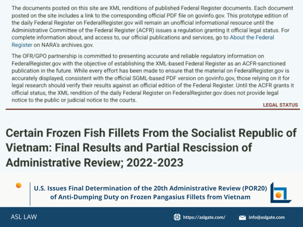 ASL LAW covers POR20 final review on Vietnam’s pangasius fillets.