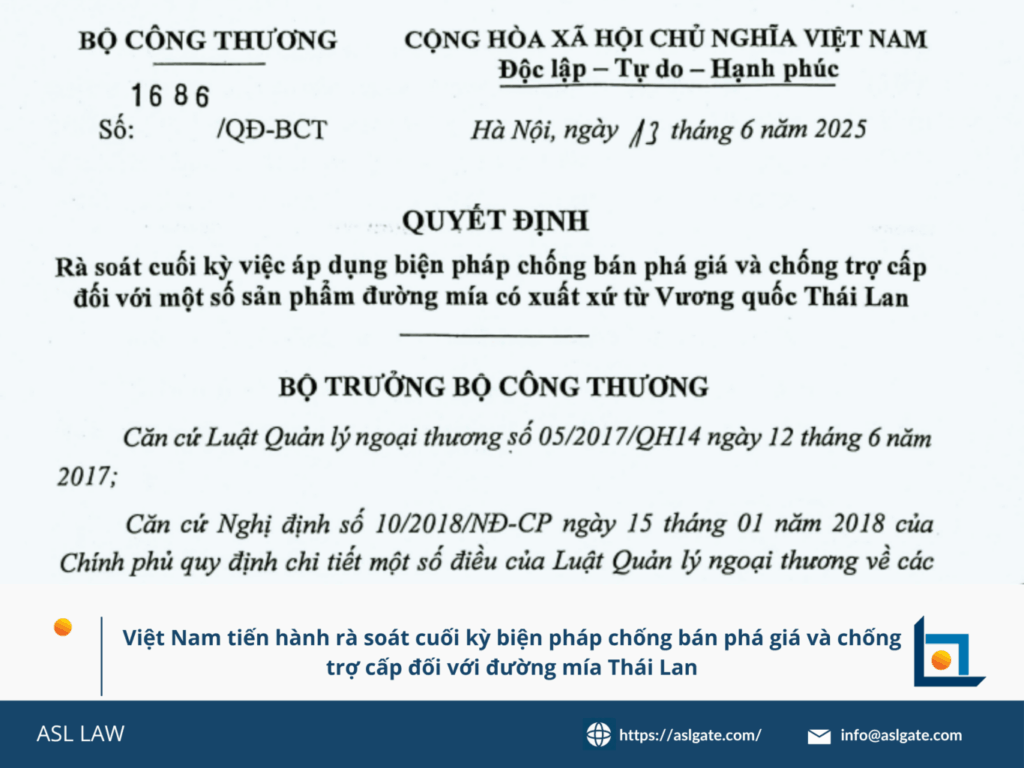Việt Nam rà soát cuối kỳ biện pháp với đường Thái Lan, Rà soát chống bán phá giá và trợ cấp đường Thái Lan, Biện pháp phòng vệ thương mại với đường Thái Lan được rà soát, Việt Nam xem xét lại thuế chống bán phá giá đường, Đường Thái Lan bị rà soát biện pháp cuối kỳ,