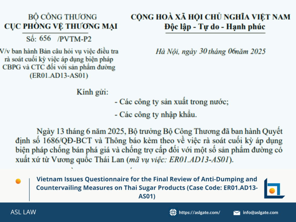 Vietnam’s final review questionnaire on Thai sugar imports.