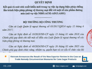 Vietnam announces result of new exporter review on sugar remedies.