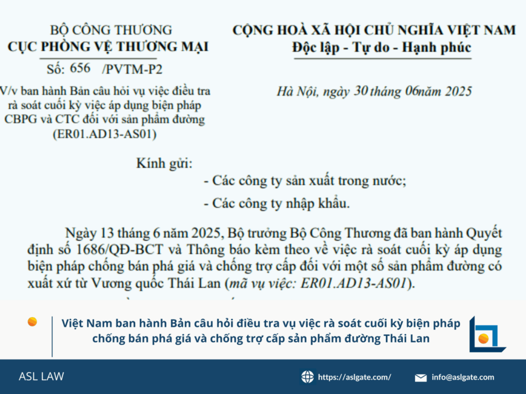 Việt Nam điều tra rà soát đường Thái Lan.