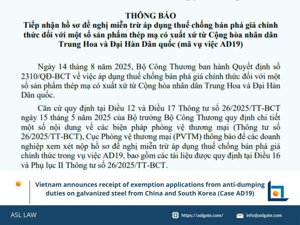 ASL LAW analysis of Vietnam Case AD19 galvanized steel anti-dumping investigation.