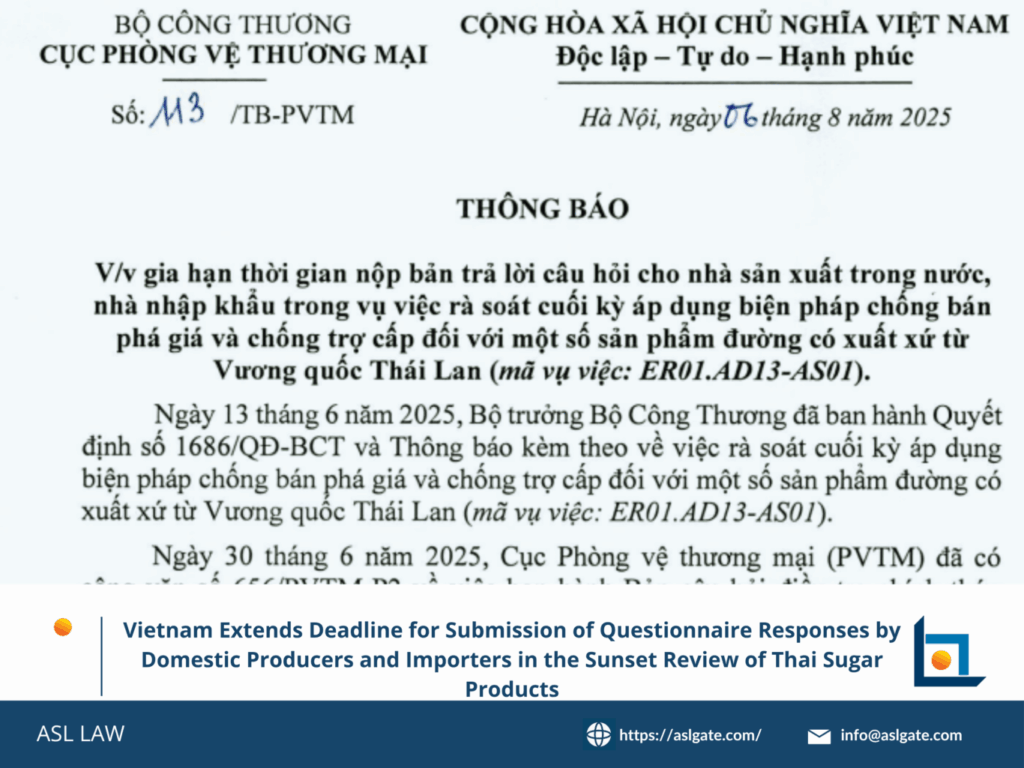 ASL LAW guidance on Vietnam sugar anti-dumping questionnaire