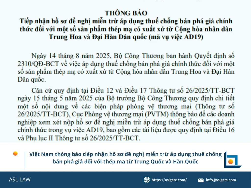 Phân tích vụ việc AD19 thép mạ chống bán phá giá bởi ASL LAW.