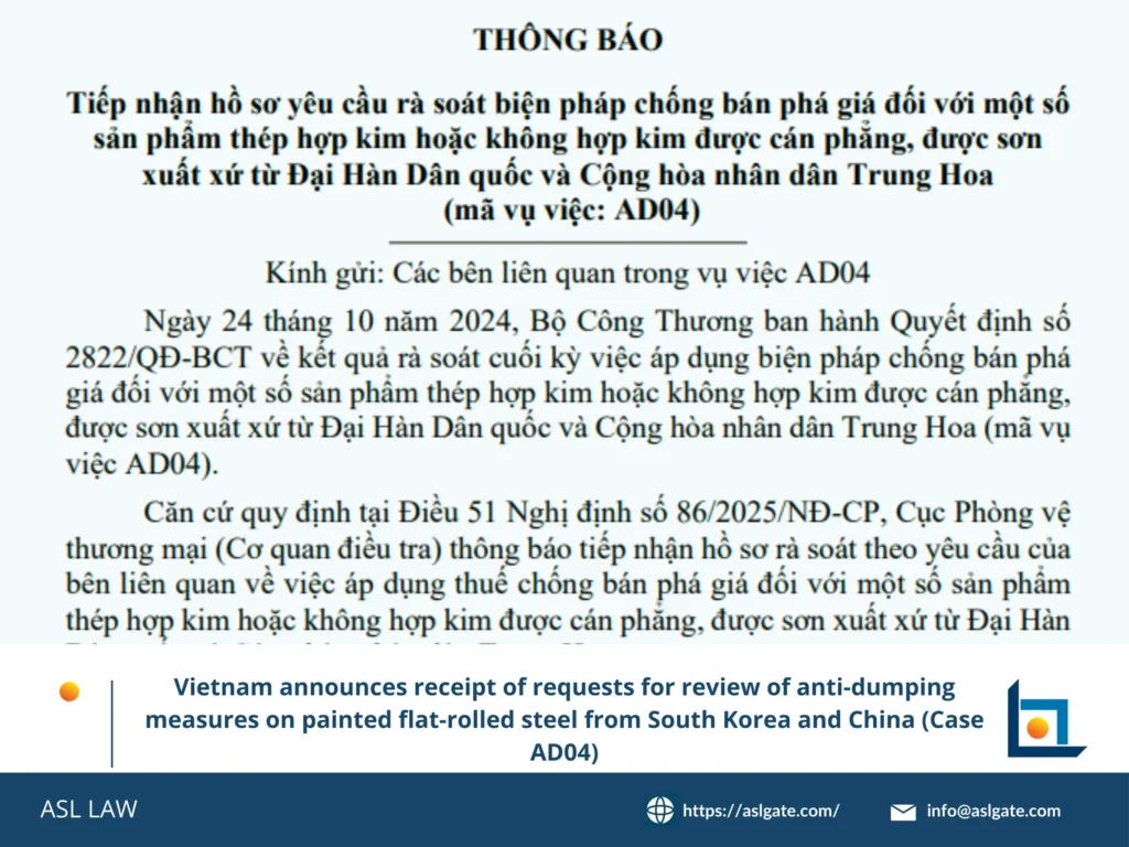 ASL LAW analysis of Vietnam Case AD04 painted flat-rolled steel anti-dumping review.