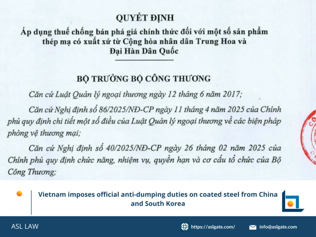 ASL LAW's guide to Vietnam coated steel anti-dumping duties
