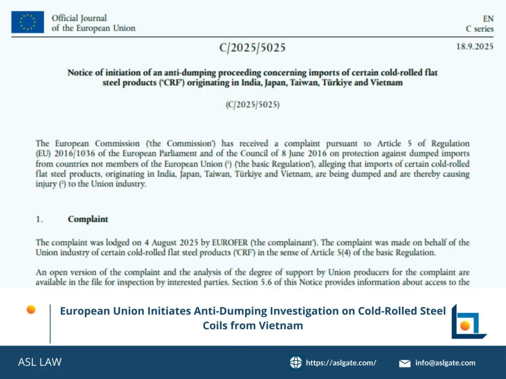 ASL LAW's analysis of EU anti-dumping investigation on Vietnamese steel