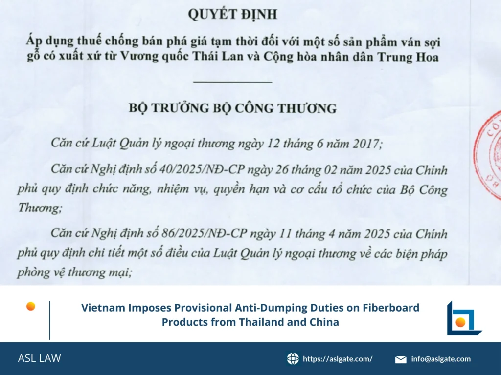 ASL LAW's analysis of Vietnam fiberboard anti-dumping duties