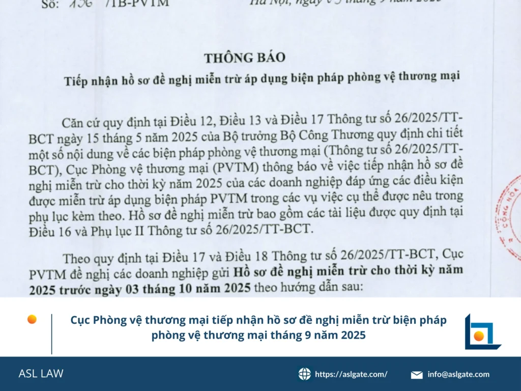 Phân tích quy trình miễn trừ biện pháp phòng vệ thương mại bởi ASL LAW.