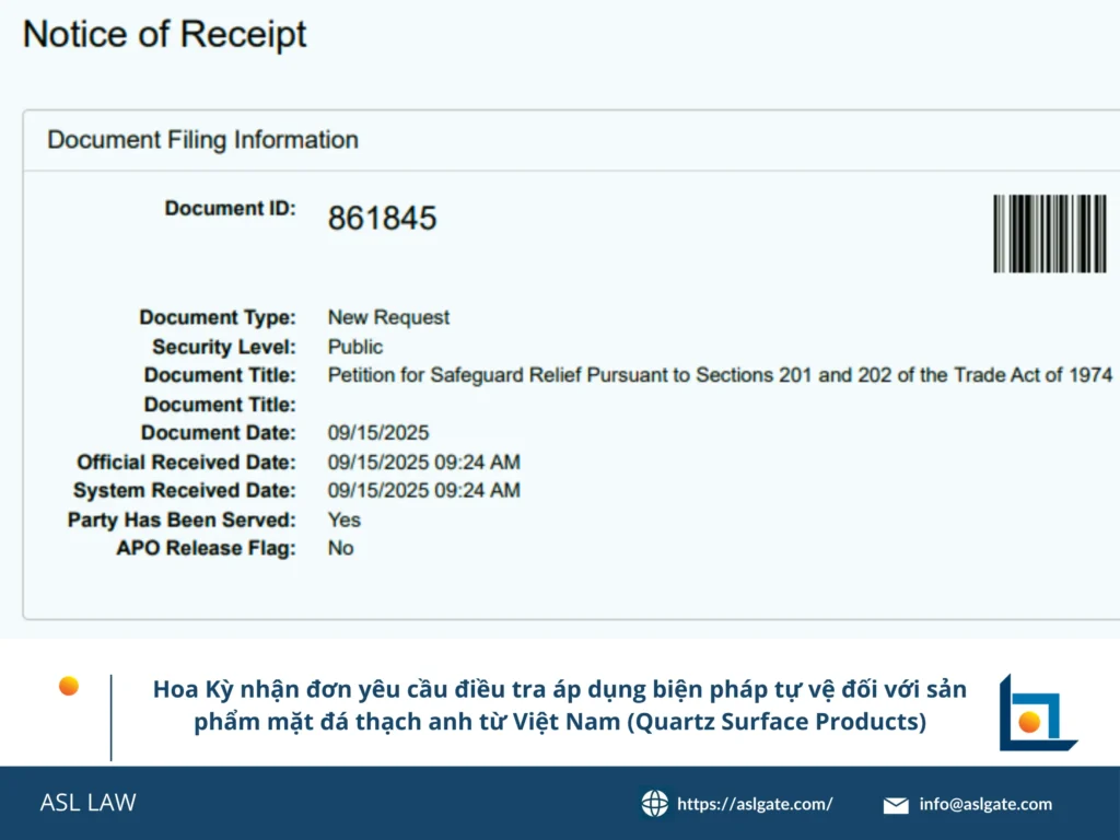 ASL LAW hướng dẫn về điều tra tự vệ mặt đá thạch anh của Hoa Kỳ