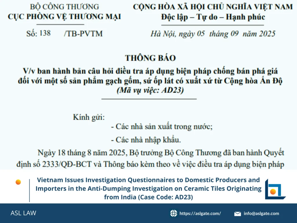 ASL LAW's guide to Vietnam AD23 ceramic tile investigation questionnaires