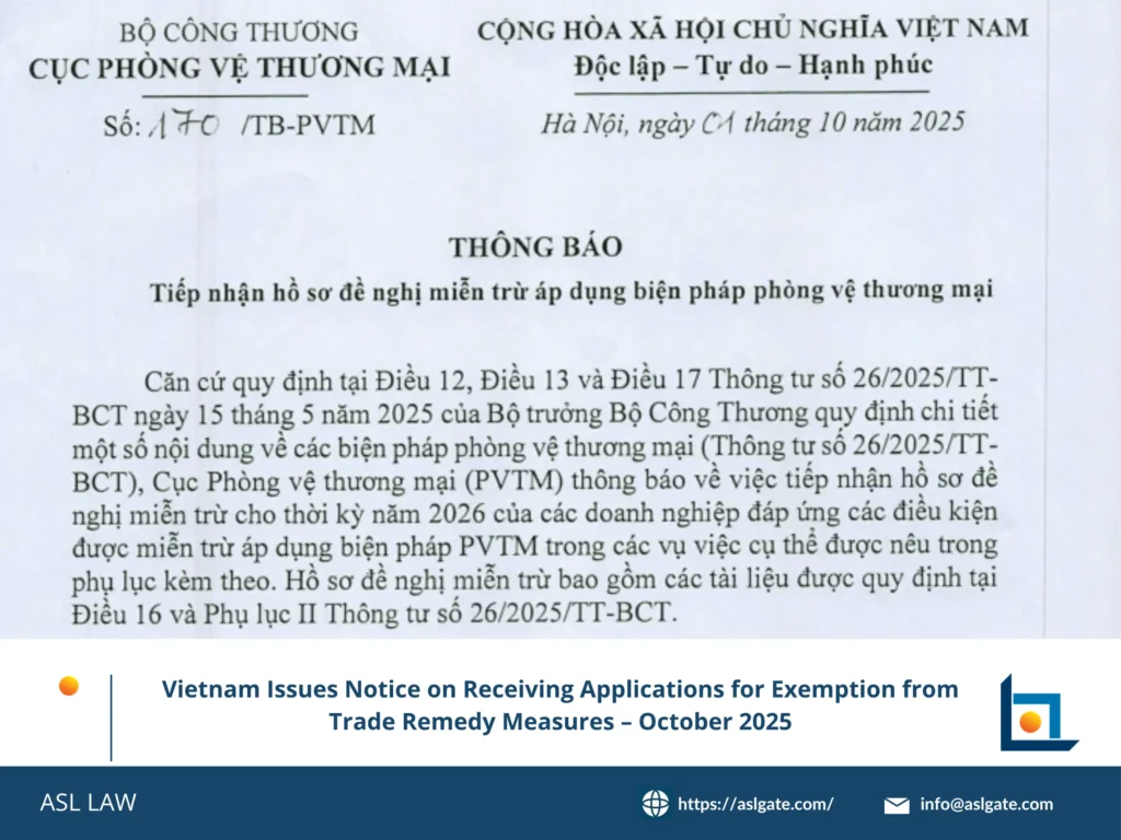 ASL LAW's guide to Vietnam trade remedy exemption applications