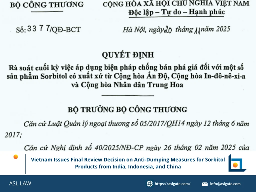 Vietnam anti-dumping review process for sorbitol products - ASL LAW.