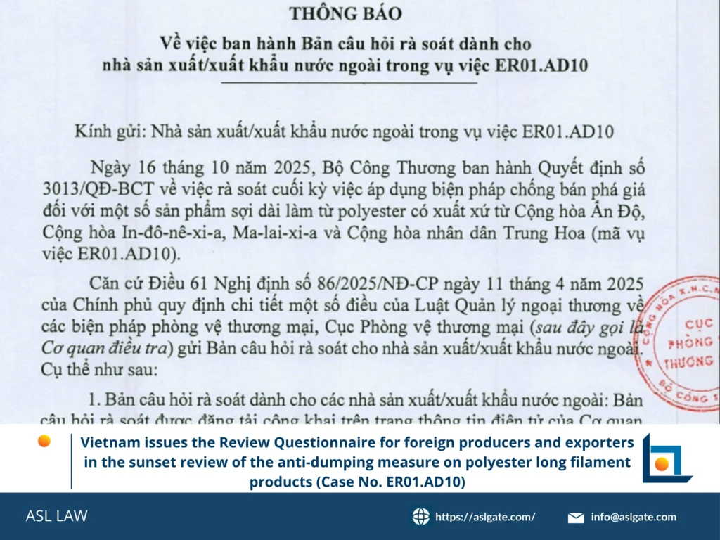 Vietnam sunset review questionnaire process for ER01.AD10 - ASL LAW.