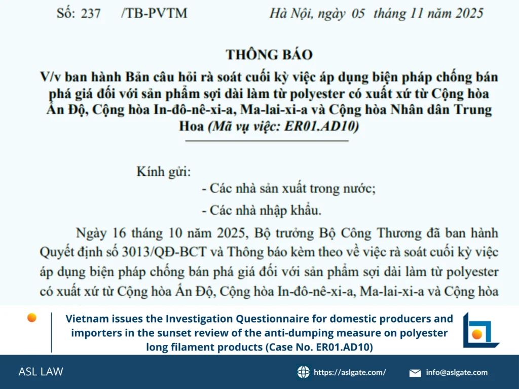 Vietnam investigation questionnaire process for ER01.AD10 - ASL LAW.