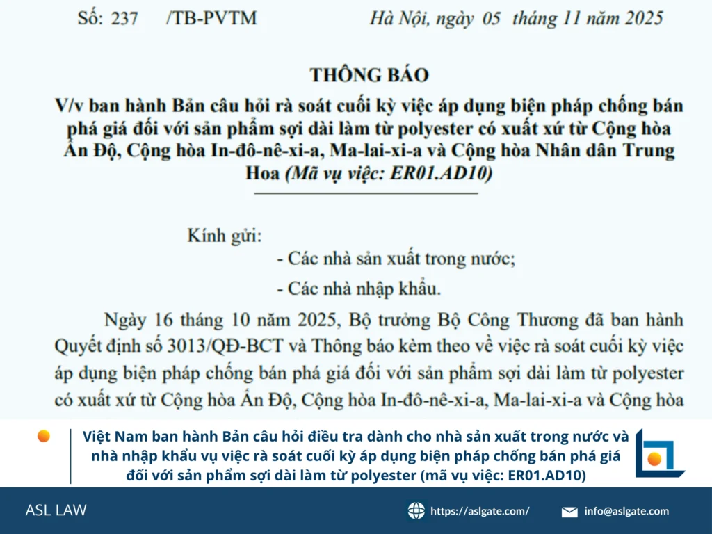 Quy trình bản câu hỏi điều tra cho vụ việc ER01.AD10 tại Việt Nam - ASL LAW.