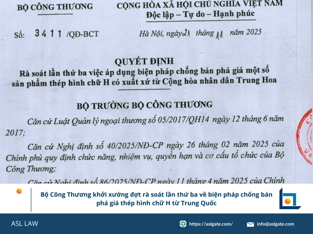 ASL LAW phân tích quyết định rà soát chống bán phá giá thép hình chữ H của Bộ Công Thương