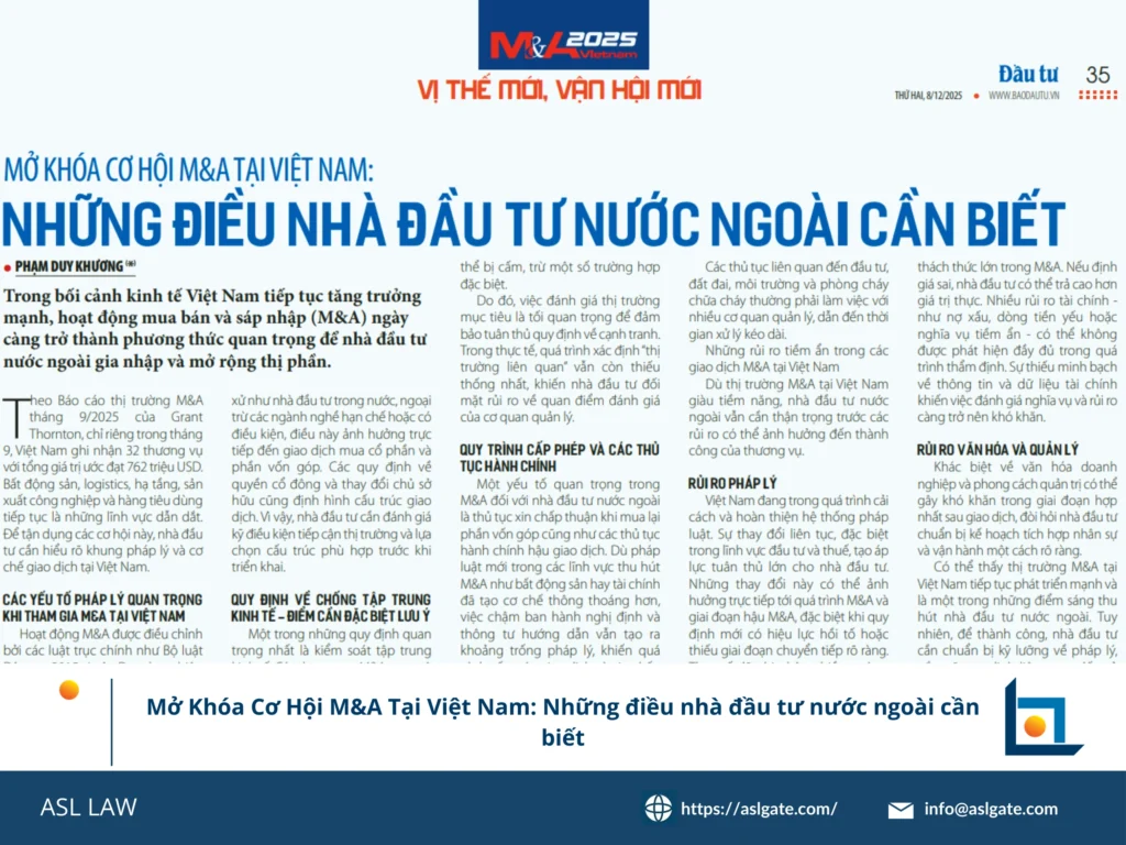cơ hội M&A Việt Nam, nhà đầu tư nước ngoài, tìm kiếm thương vụ, thẩm định đầu tư, môi trường pháp lý