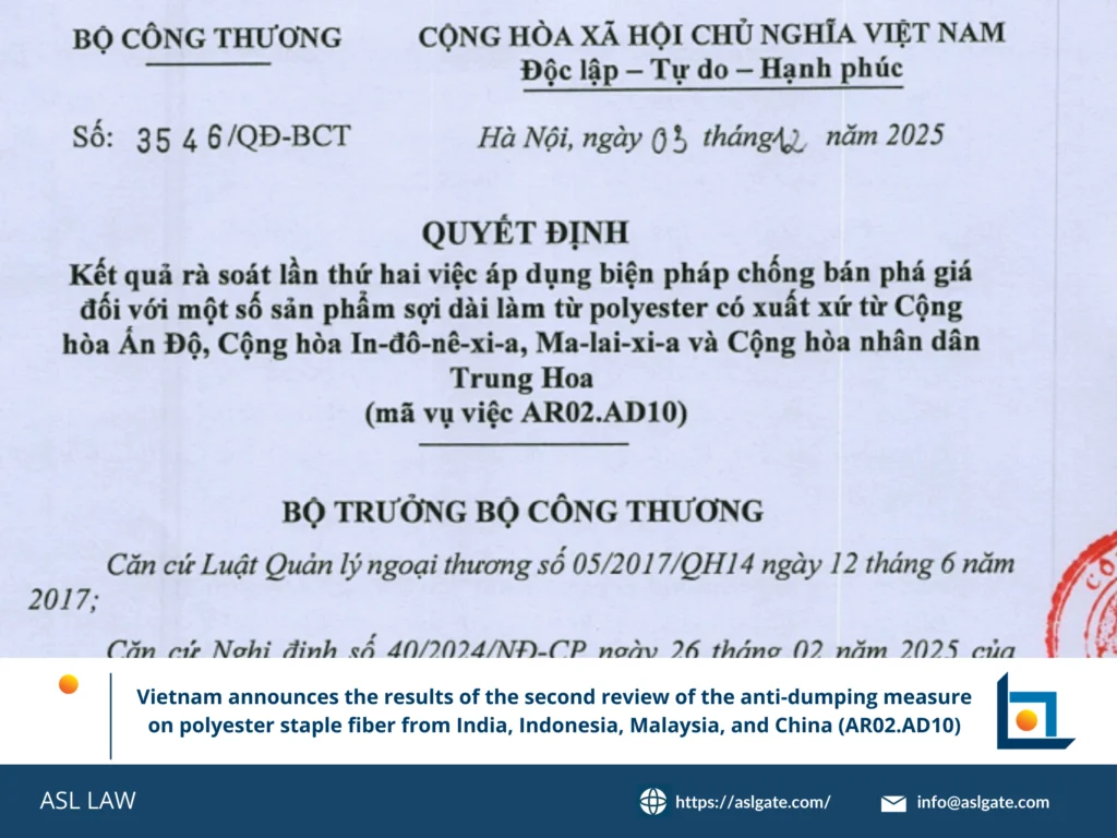 PSF anti-dumping review results, administrative review, Vietnam MOIT, polyester staple fiber, duty rate changes