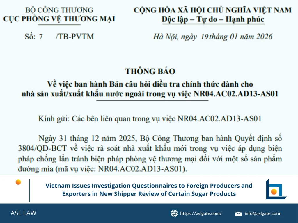 Guide to completing and submitting investigation questionnaires for Vietnam's new shipper review on sugar imports.