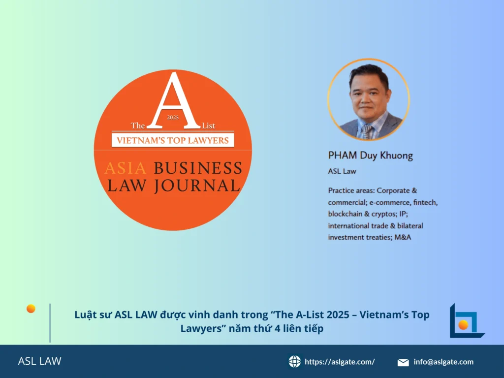 Ảnh vinh danh chính thức cùng logo The A-List 2025 của luật sư ASL LAW được xếp hạng hàng đầu Việt Nam. Danh sách luật sư hàng đầu Việt Nam, top 100 luật sư hàng đầu Việt Nam, 100 luật sư nổi tiếng tại Việt Nam, 100 luật sư hàng đầu Việt Nam, luật sư hàng đầu Việt Nam, top luật sư Việt Nam, Luật sư hàng đầu Việt Nam năm 2025, danh sách luật sư hàng đầu Việt nam năm 2025, luật sư Việt Nam nổi tiếng.