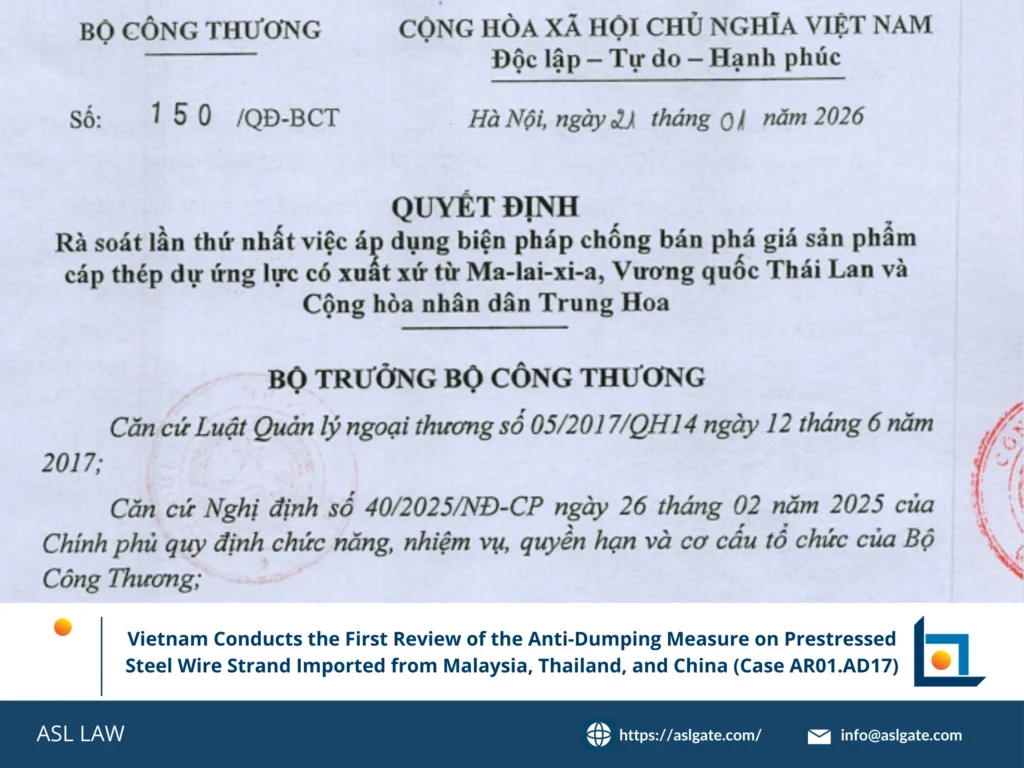 Timeline and procedural overview of Vietnam's first review of anti-dumping measures on prestressed steel wire strand under Case AR01.AD17.
