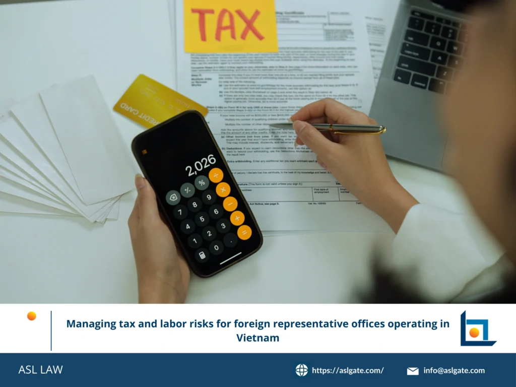 A flowchart outlining the annual tax and labor compliance calendar for a representative office in Vietnam.