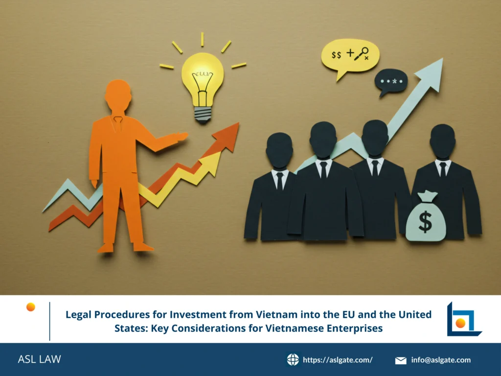 A comprehensive flowchart by ASL LAW outlining the dual-track legal preparation for Vietnamese enterprises targeting both the EU and US investment markets.