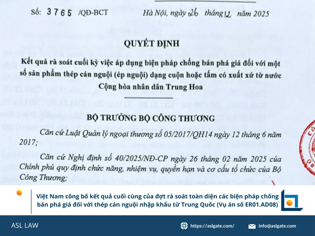 Công bố kết quả rà soát chống bán phá giá thép cán nguội Trung Quốc tại Việt Nam, mã vụ việc ER01.AD08, biện pháp thuế phòng vệ thương mại