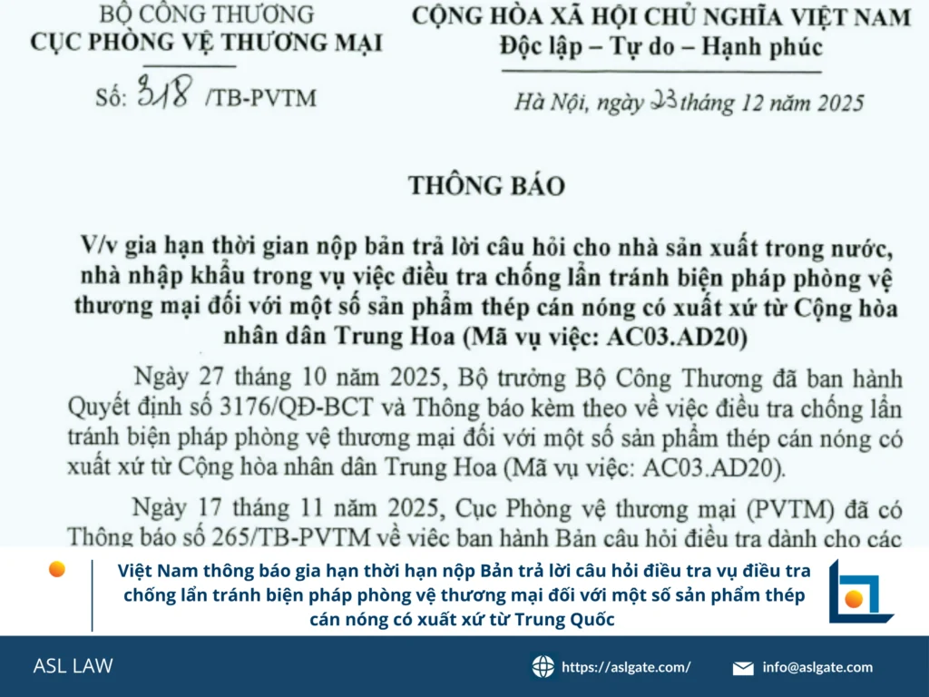Gia hạn thời hạn Việt Nam cho bên trong nước, vụ thép cán nóng AC03.AD20 trong nước, bản câu hỏi nhà sản xuất trong nước, gia hạn của Bộ Công Thương, phản hồi nhà nhập khẩu thép