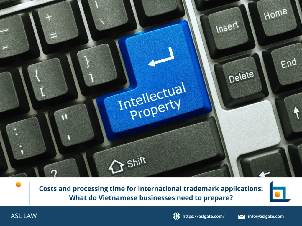 ASL LAW trademark attorneys reviewing international application cost estimates and timeline charts with Vietnamese business client at Ho Chi Minh City office
