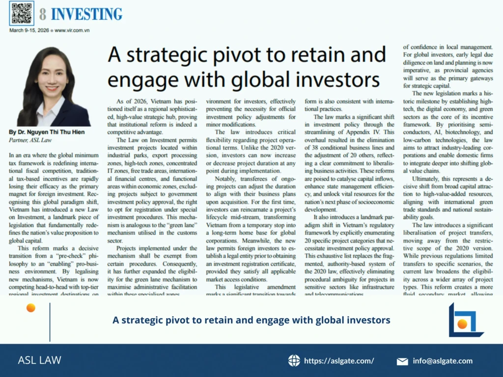 ASL LAW investment attorneys analyzing Vietnam’s strategic pivot to retain and engage with global investors at Hanoi office