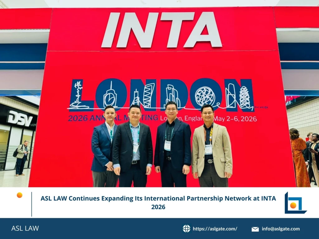 ASL LAW partners and trademark attorneys networking with international IP professionals at INTA 2026 in London