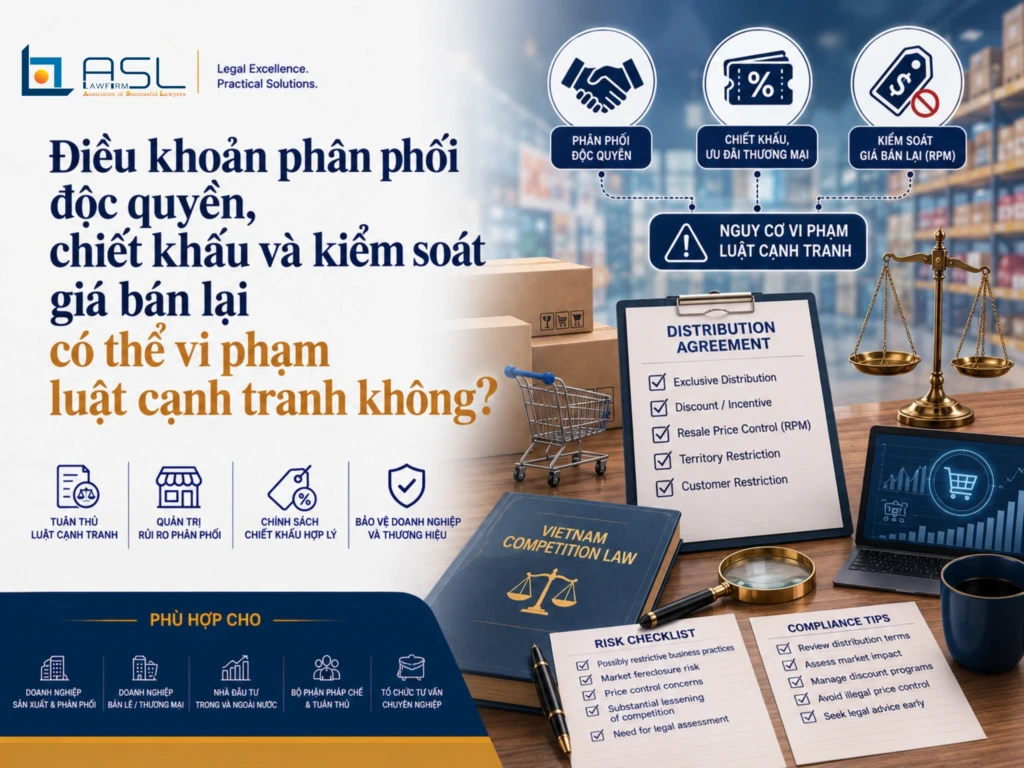 ASL LAW chuyên gia pháp lý cạnh tranh phân tích các điều khoản phân phối độc quyền, chiết khấu và kiểm soát giá bán lại tại văn phòng Hà Nội