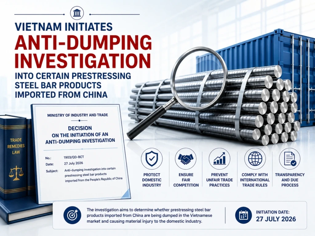 ASL LAW trade remedy specialists analyzing Vietnam's MOIT anti-dumping investigation initiation on prestressing steel bar products from China at Hanoi office
