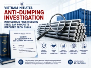ASL LAW trade remedy specialists analyzing Vietnam's MOIT anti-dumping investigation initiation on prestressing steel bar products from China at Hanoi office