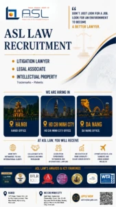 ASL LAW recruitment banner for lawyers and legal associates in Hanoi, Ho Chi Minh City, and Da Nang offices