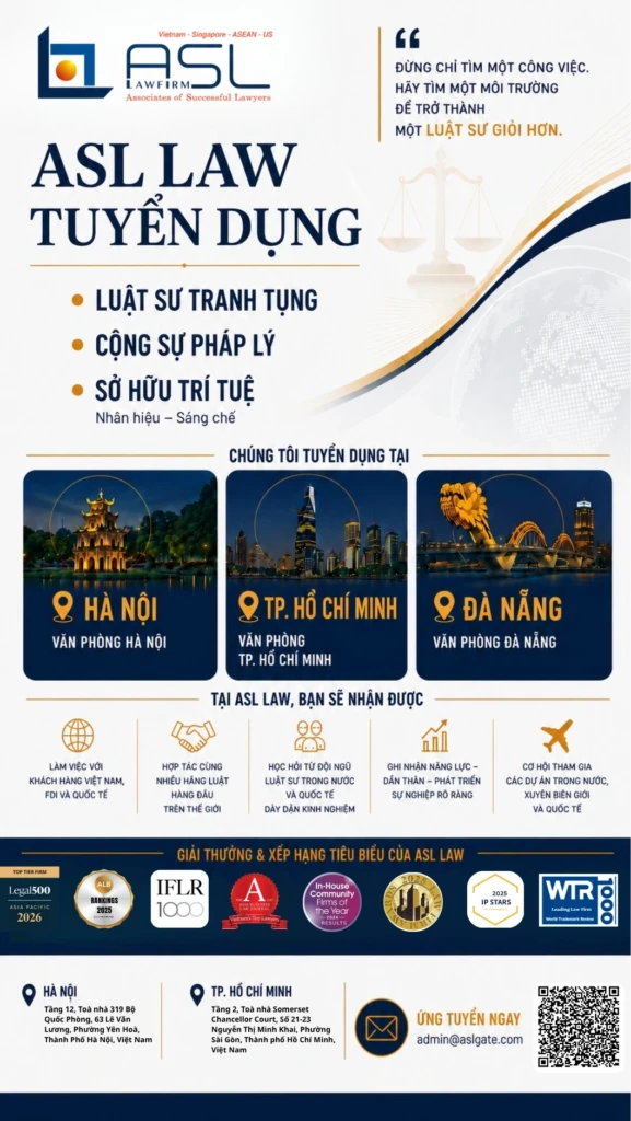 ASL LAW banner tuyển dụng luật sư và cộng sự pháp lý cho ba văn phòng Hà Nội, Hồ Chí Minh và Đà Nẵng