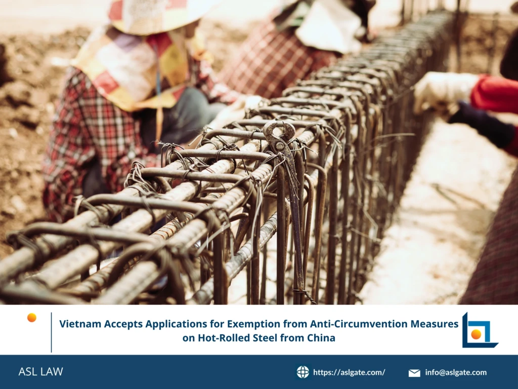 ASL LAW trade remedy attorneys reviewing Vietnam's TRAV notice on exemption applications for temporary anti-circumvention measures on hot-rolled steel from China under Case AC03.AD20 at Hanoi office