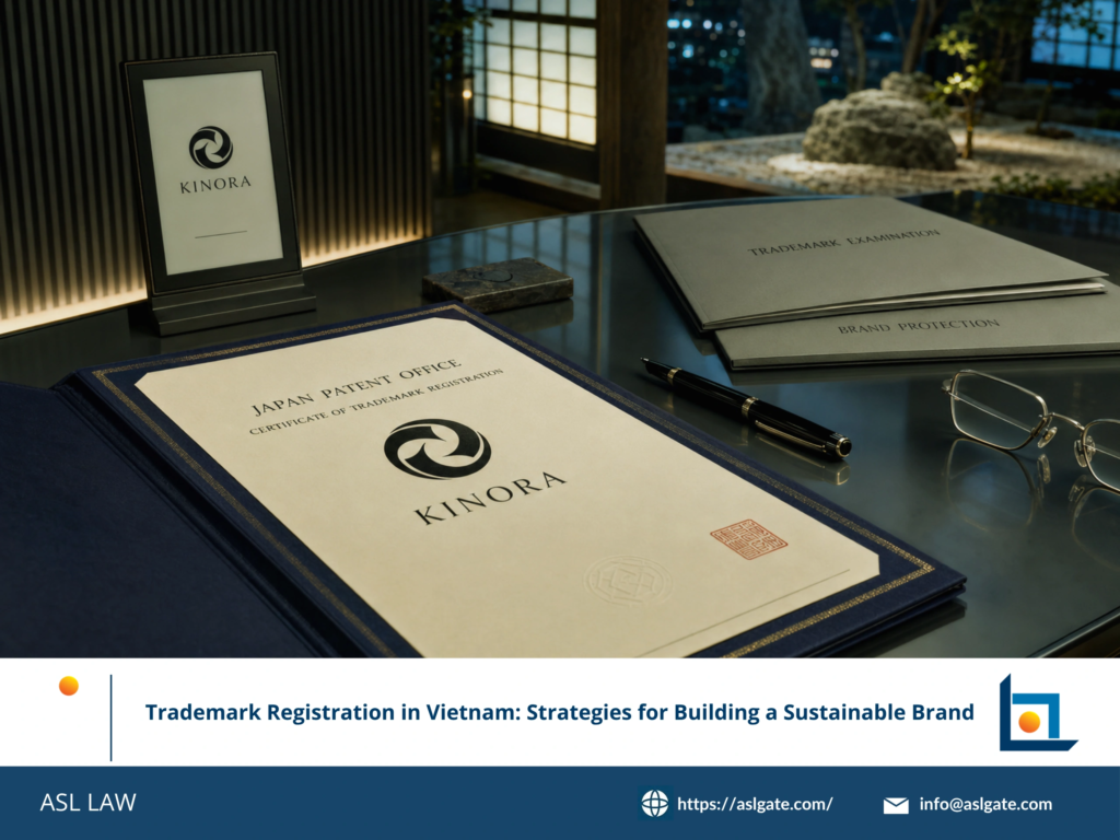 ASL LAW trademark attorneys presenting brand strategy and trademark protection solutions to a business client at Hanoi office.